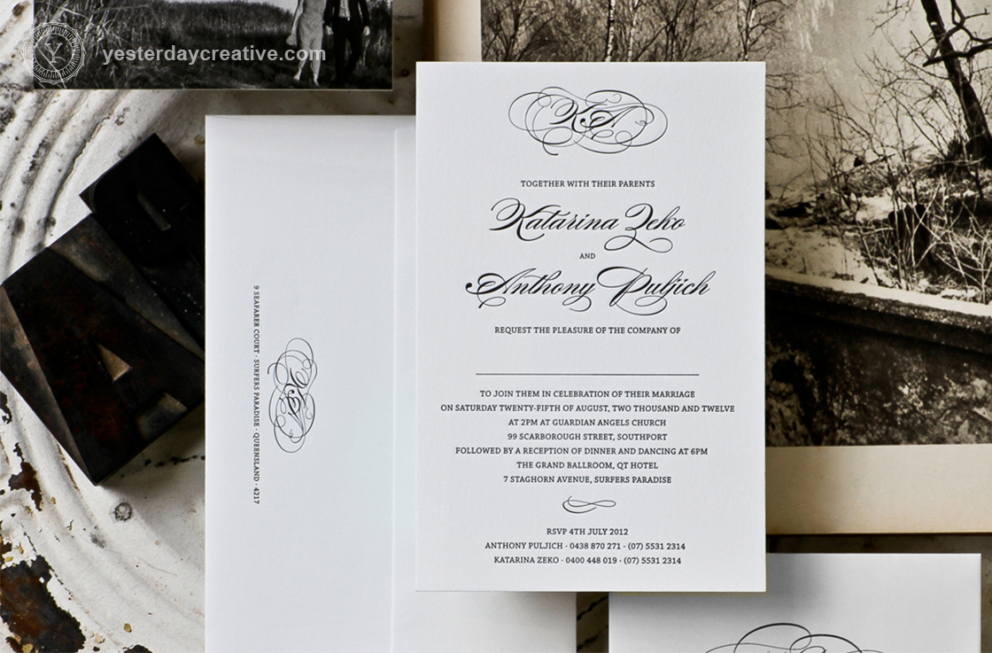 Katarina and Anthony's Classic Letterpress Wedding Invitation
