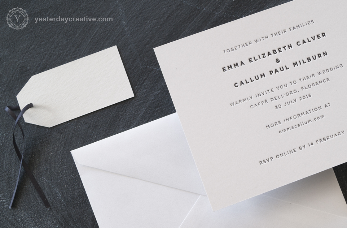 Emma & Callum's modern letterpress wedding invitation, Florence, Italy