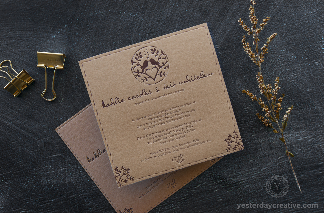 Yesterday Creative Custom Letterpress Calligraphy Heart Wedding Invitation