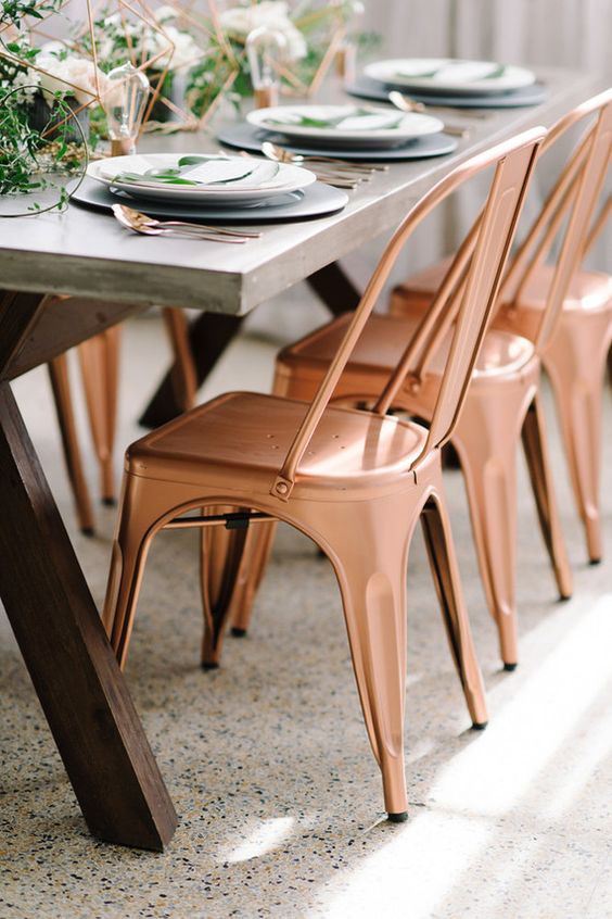 Copper Chairs - Geometric Table Setting - Rose Cutlery - Copper & Gold Wedding Styling Inspiration - Yesterday Creative Letterpress - Blog
