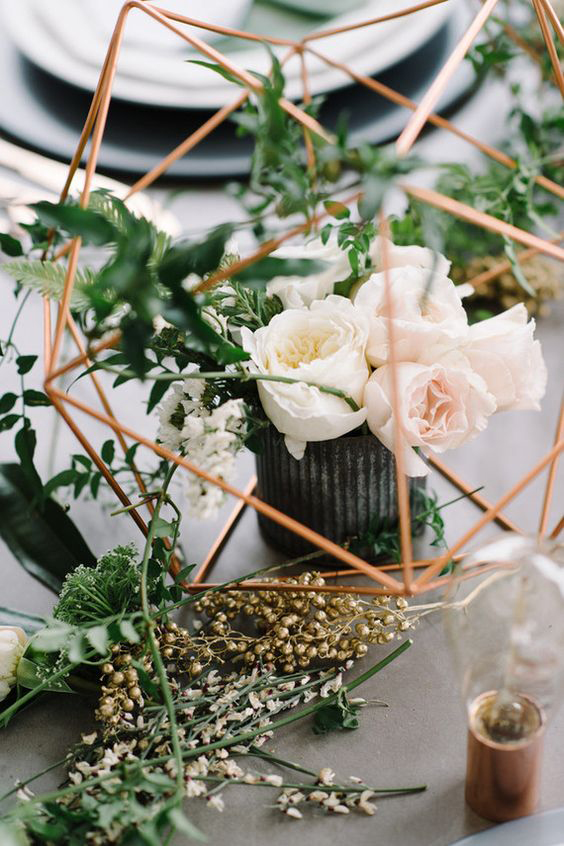 Geometric Rose Floral Table Setting - Copper & Gold Wedding Styling Inspiration - Yesterday Creative Letterpress Blog