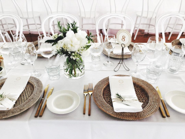 Gold Cutlery with Woven Charger Plate Table Setting, Vintage Table Numbers and Menus - Copper & Gold Wedding Styling Inspiration - Yesterday Creative Letterpress Blog