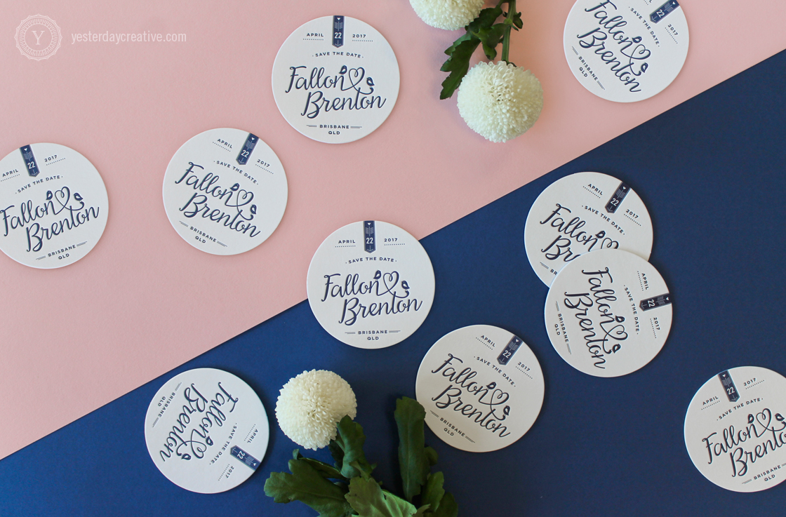 Yesterday Creative Letterpress Wedding Stationery Brisbane -Design & Print - Fallon & Brenton, Navy Blue Save The Date Coasters