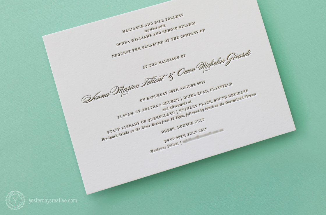 Anna & Owen Invitation Letterpress Wedding Stationery - Detail