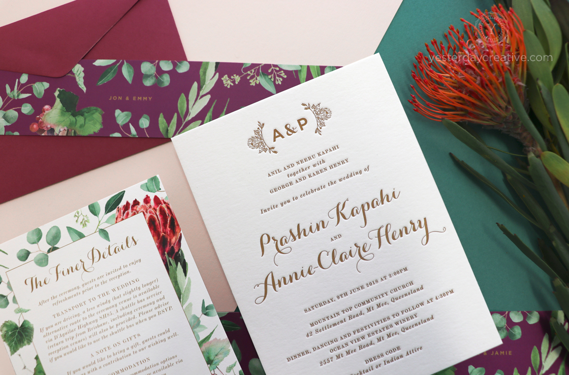 Yesterday Creative Letterpress Native Floral Wedding Stationery