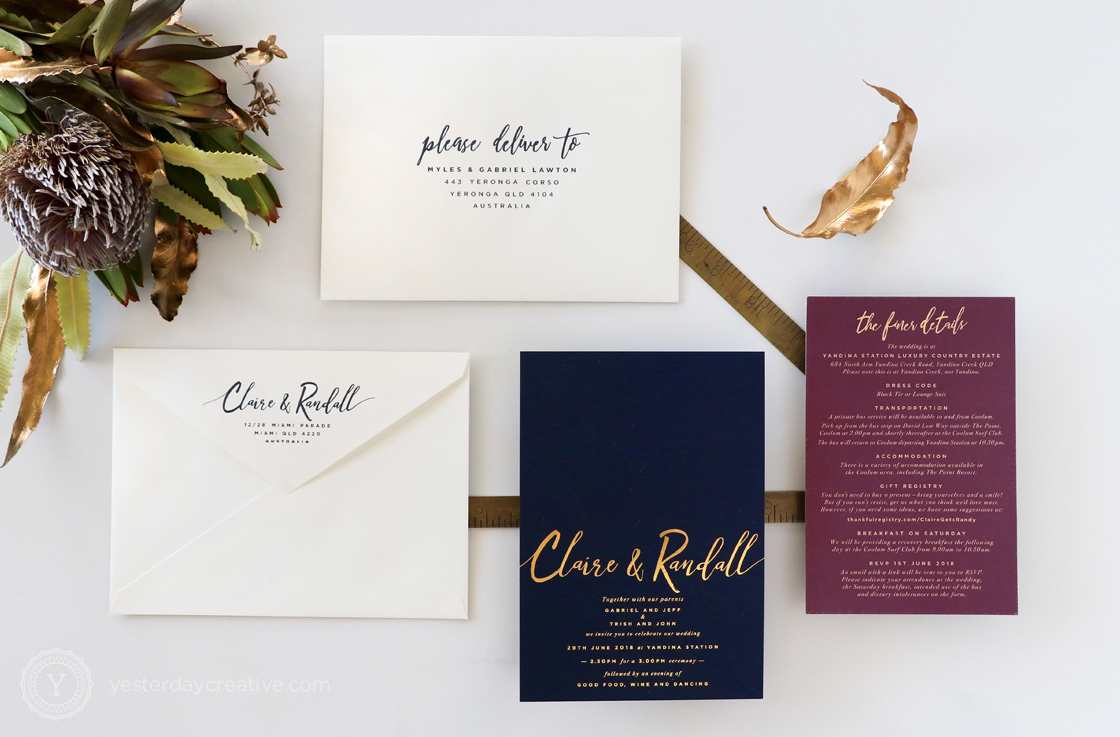 Yesterday Creative Letterpress Gold Foil Wedding Invitations