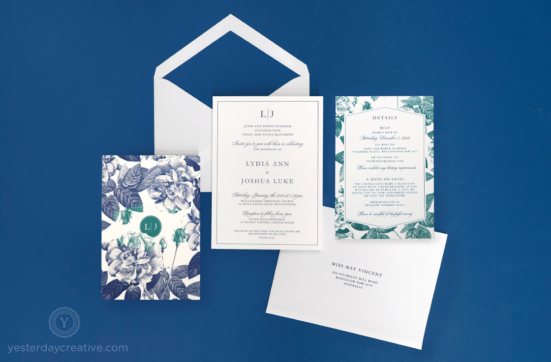 Yesterday Creative Letterpress Wedding Stationery Invitations Modern Rose Details Card Digital Flowers Floral Style Envelope Liner Suite
