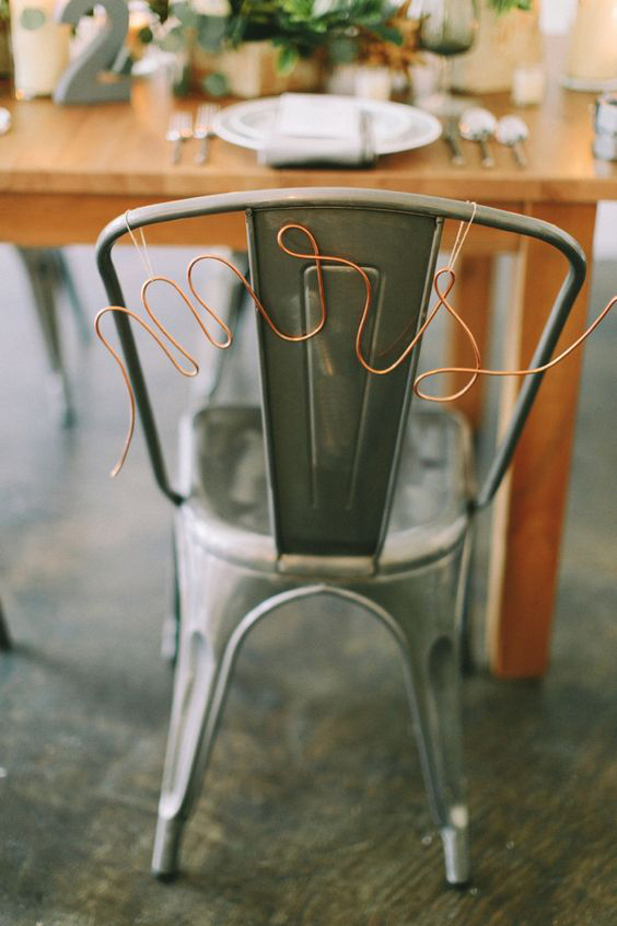 Copper Chair detail - Mrs & Mr Signs Bridal Party Table - Copper & Gold Wedding Styling Inspiration - Yesterday Creative Letterpress - Blog