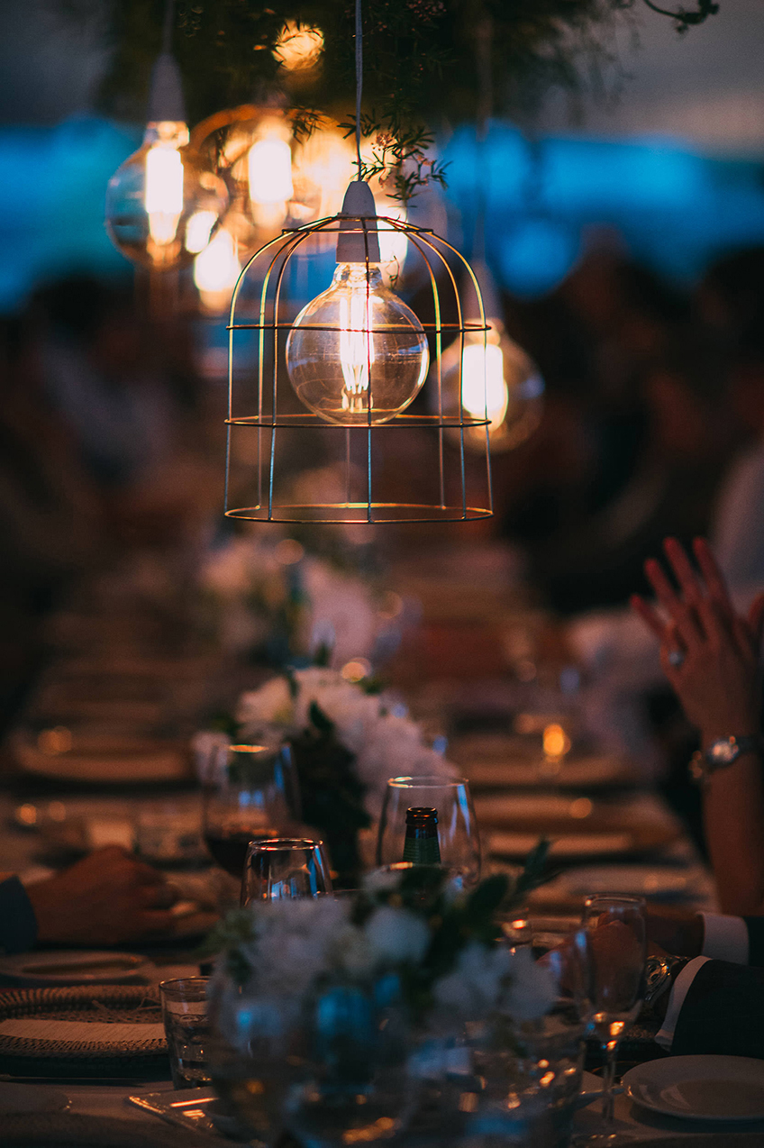 Wire Copper Hanging Lights with Edison Bulb - Copper & Gold Wedding Styling Inspiration - Yesterday Creative Letterpress - Blog