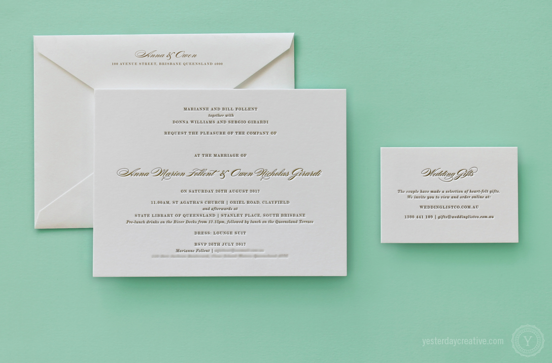 Anna & Owen Suite Letterpress Wedding Stationery
